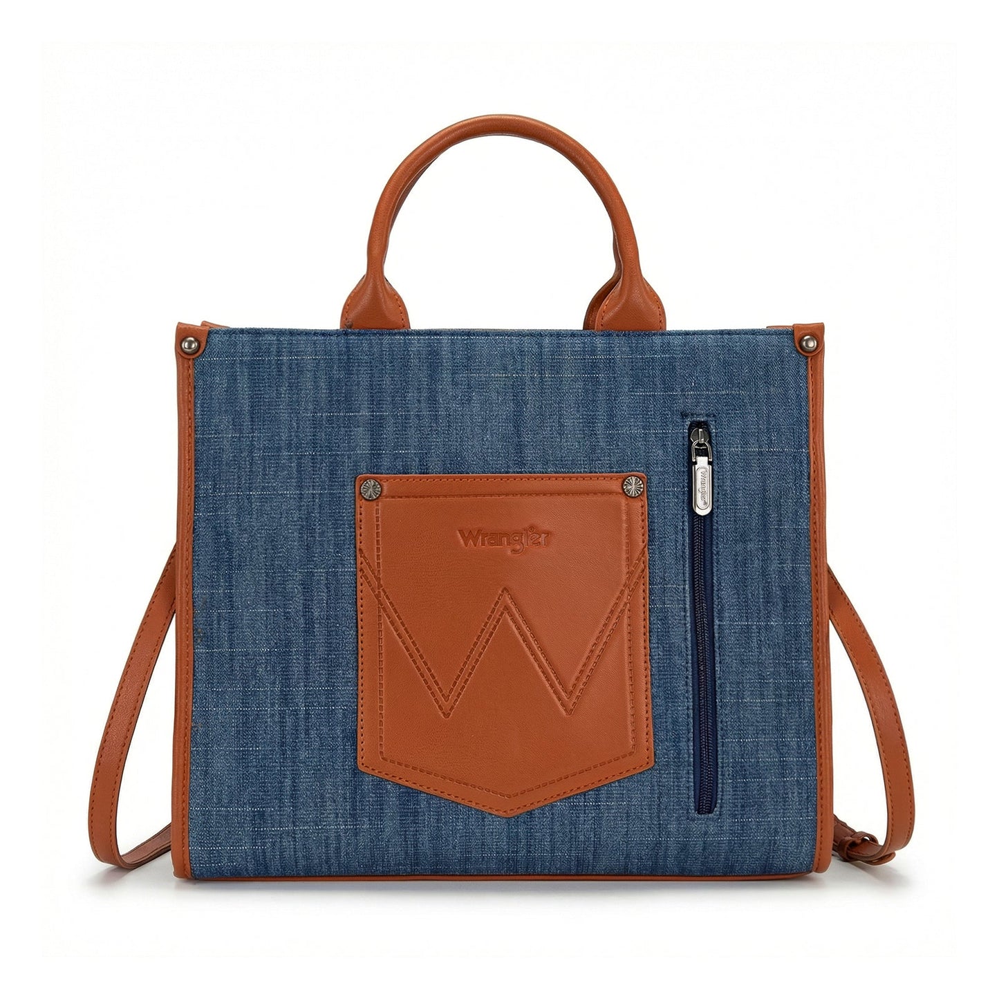Wrangler Aztec Studded Denim Tote & Crossbody Bag - Jean - Chic Meadow Boutique