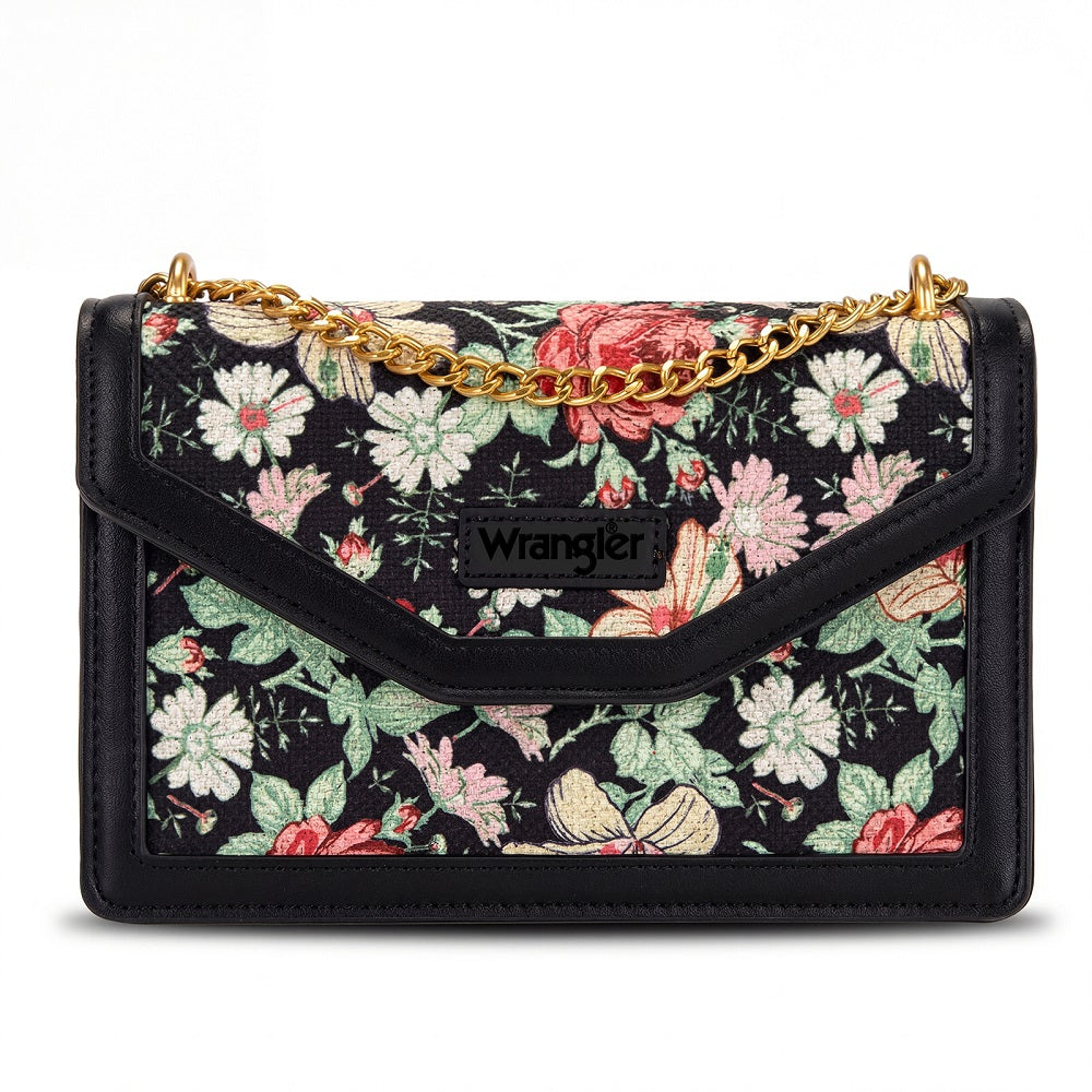 Wrangler Floral Print Chain Crossbody Bag - Black - Chic Meadow Boutique