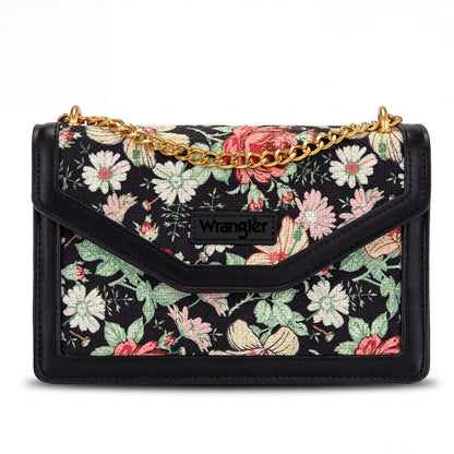 Wrangler Floral Print Chain Crossbody Bag - Black - Chic Meadow Boutique