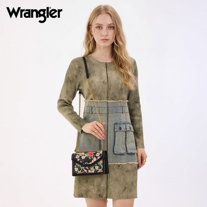Wrangler Floral Print Chain Crossbody Bag - Black - Chic Meadow Boutique