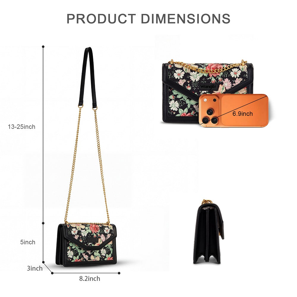 Wrangler Floral Print Chain Crossbody Bag - Black - Chic Meadow Boutique