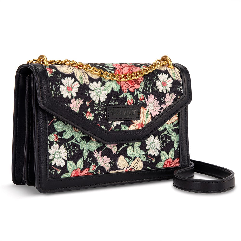 Wrangler Floral Print Chain Crossbody Bag - Black - Chic Meadow Boutique