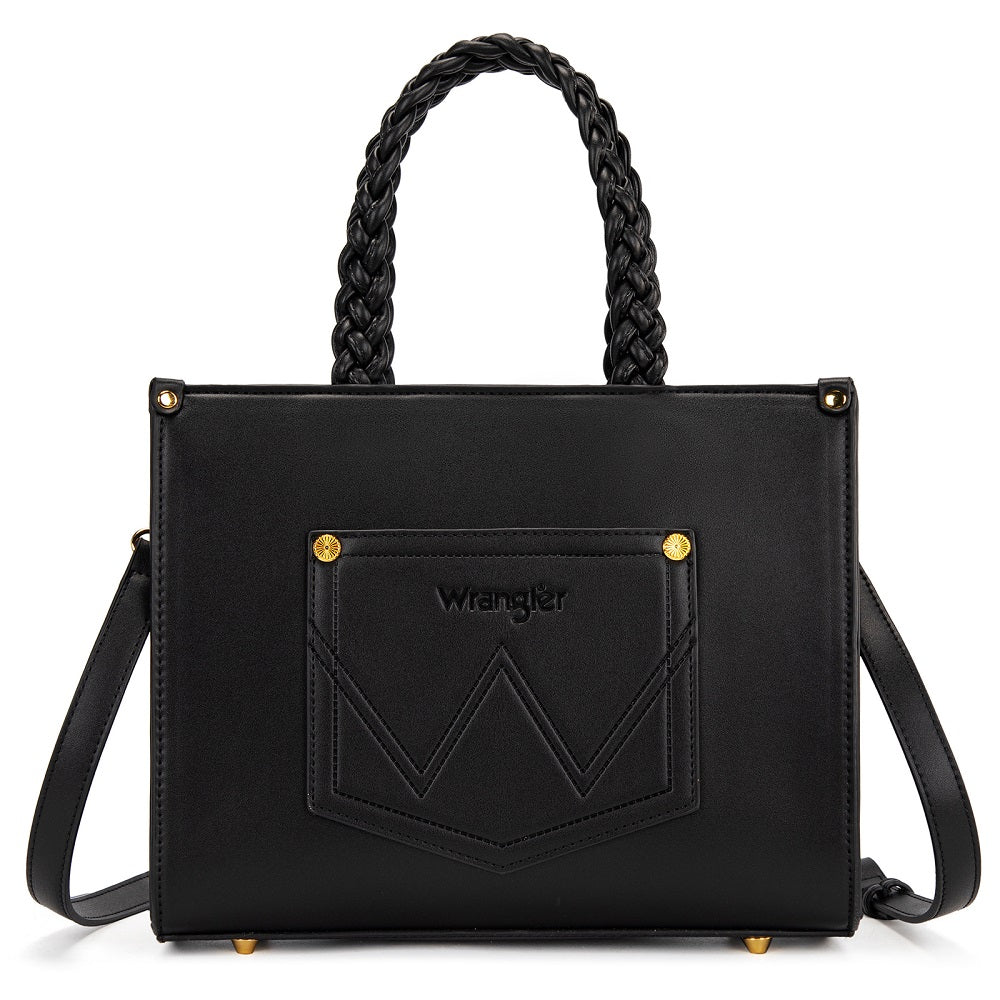 Wrangler Floral Print Braided Tote Bag - Black - Chic Meadow Boutique