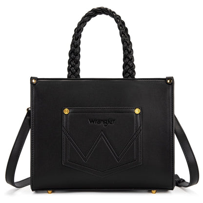 Wrangler Floral Print Braided Tote Bag - Black - Chic Meadow Boutique