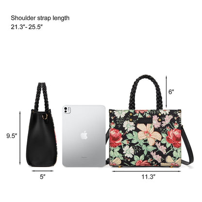 Wrangler Floral Print Braided Tote Bag - Black - Chic Meadow Boutique