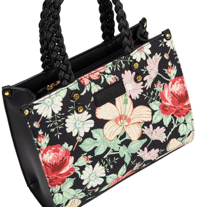Wrangler Floral Print Braided Tote Bag - Black - Chic Meadow Boutique