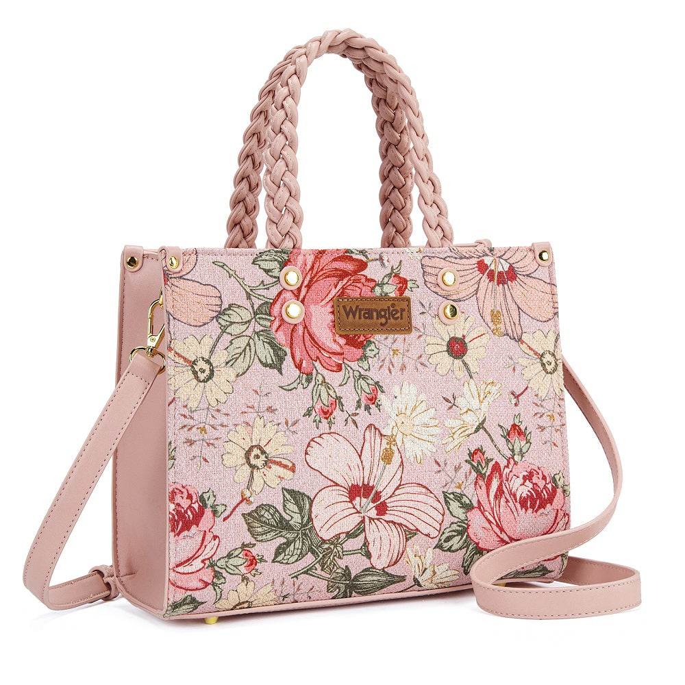 Wrangler Floral Print Braided Tote Bag - Pink - Chic Meadow Boutique