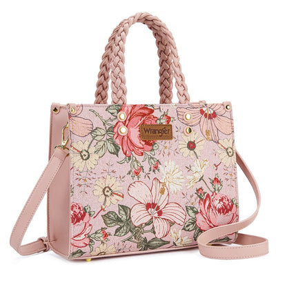 Wrangler Floral Print Braided Tote Bag - Pink - Chic Meadow Boutique