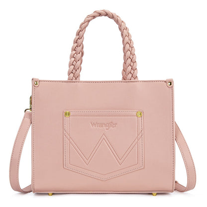 Wrangler Floral Print Braided Tote Bag - Pink - Chic Meadow Boutique