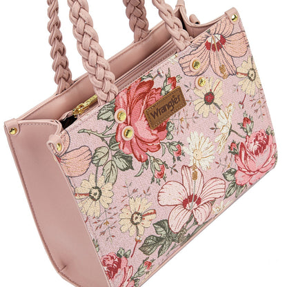 Wrangler Floral Print Braided Tote Bag - Pink - Chic Meadow Boutique