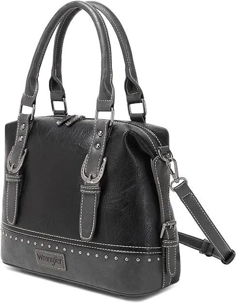 Wrangler Buckle Classic Barrel Satchel Black - Chic Meadow Boutique 