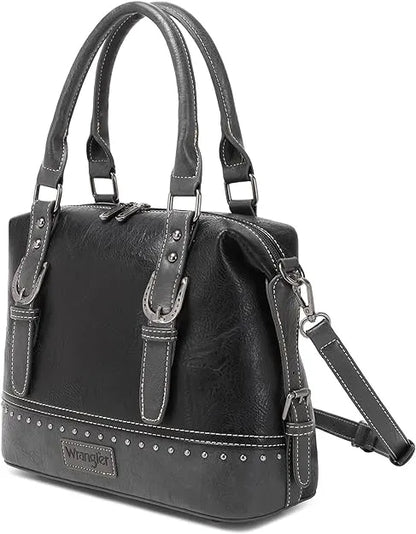 Wrangler Buckle Classic Barrel Satchel Black - Chic Meadow Boutique 