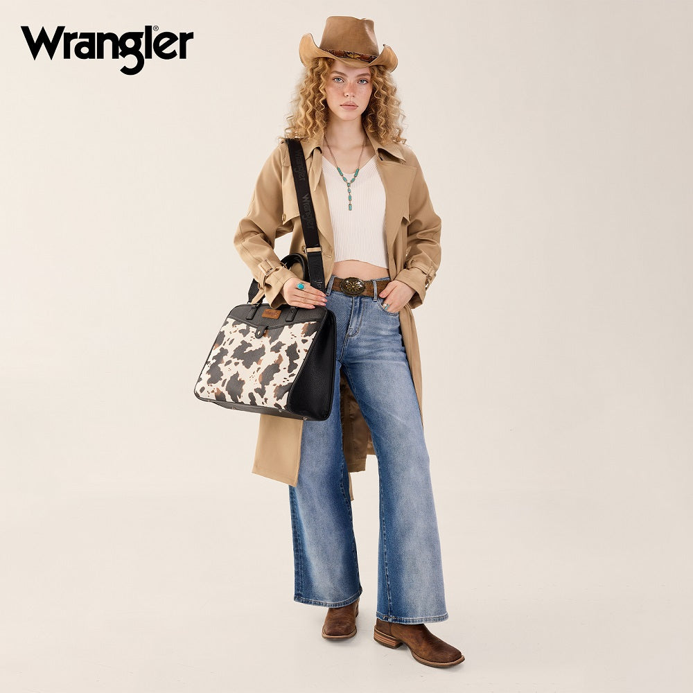 Wrangler Pebbled Faux Leather Laptop Brief Bag - Cow-Black - Chic Meadow Boutique