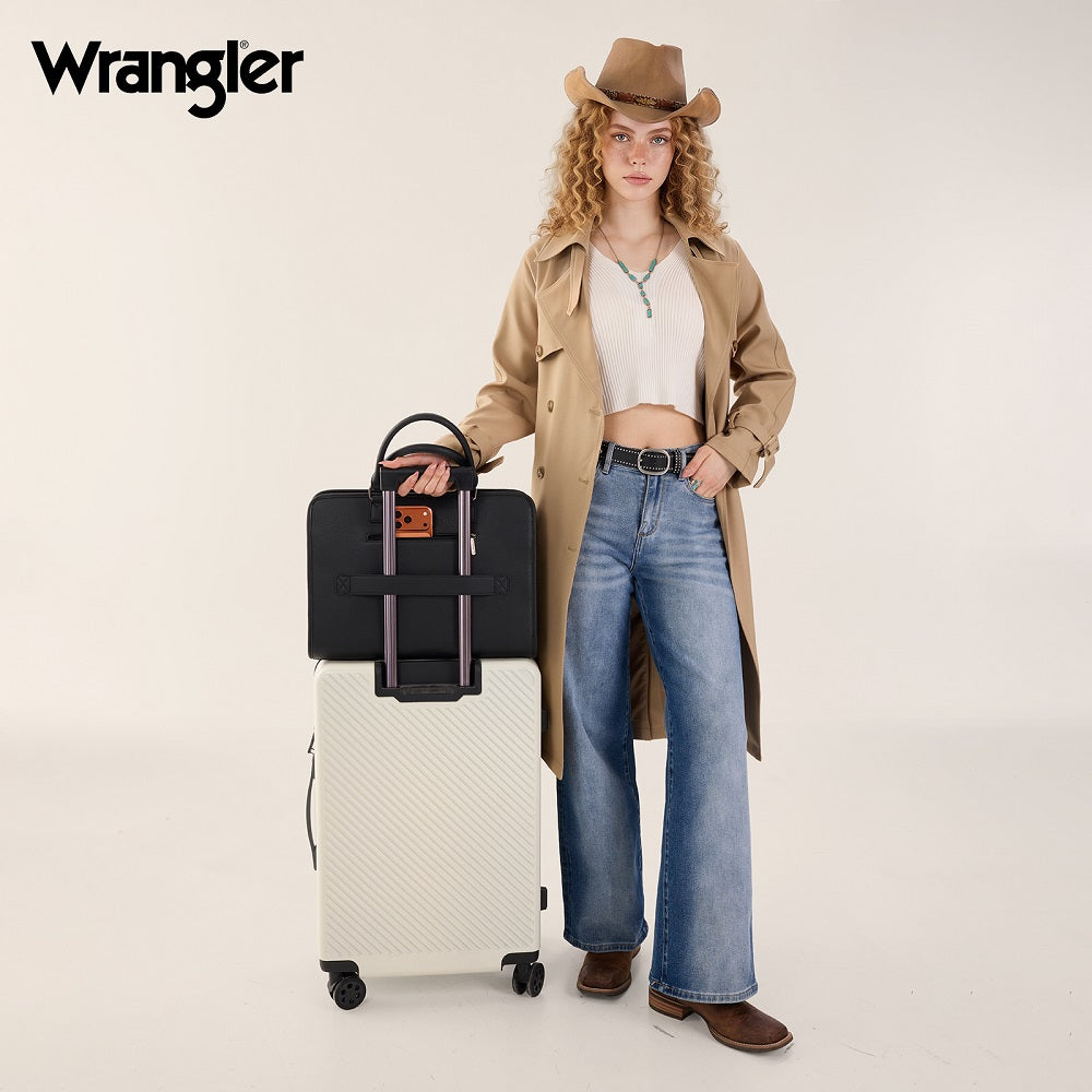 Wrangler Pebbled Faux Leather Laptop Brief Bag - Cow-Black - Chic Meadow Boutique