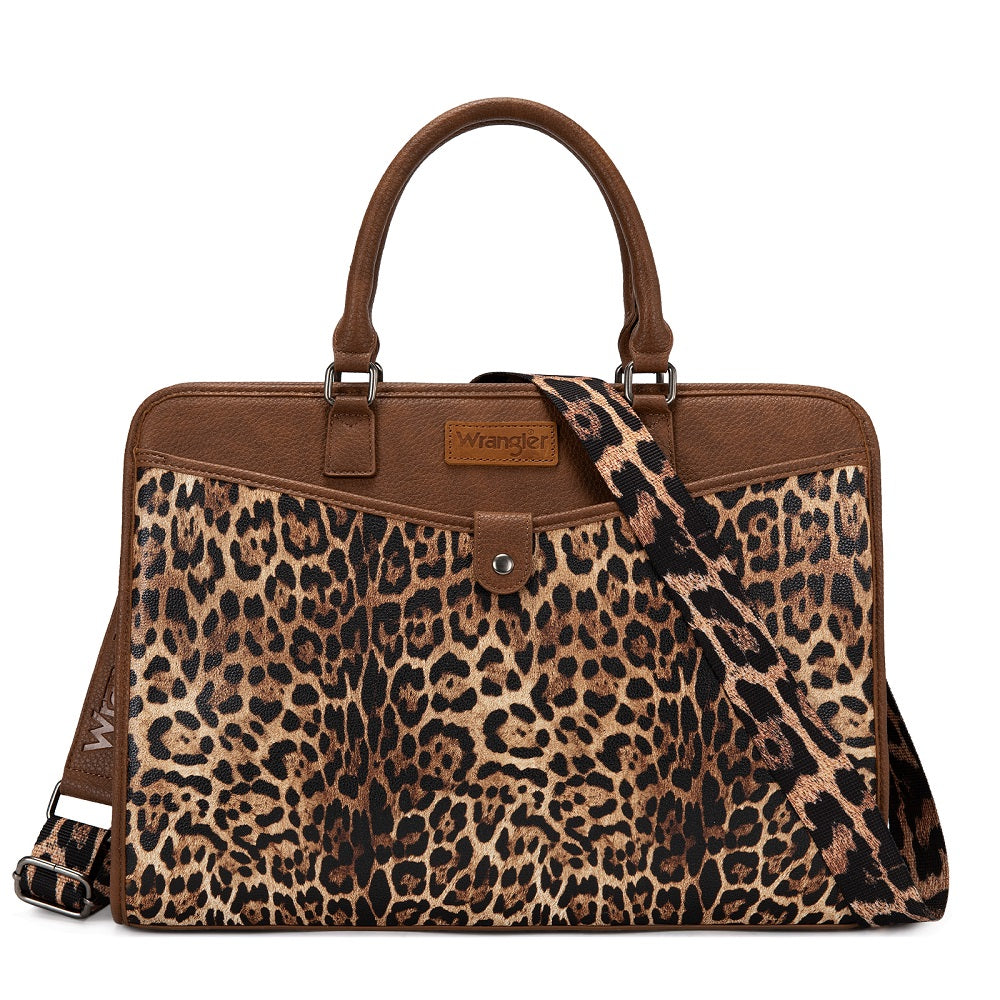 Wrangler Pebbled Faux Leather Laptop Brief Bag - Leopard - Chic Meadow Boutique