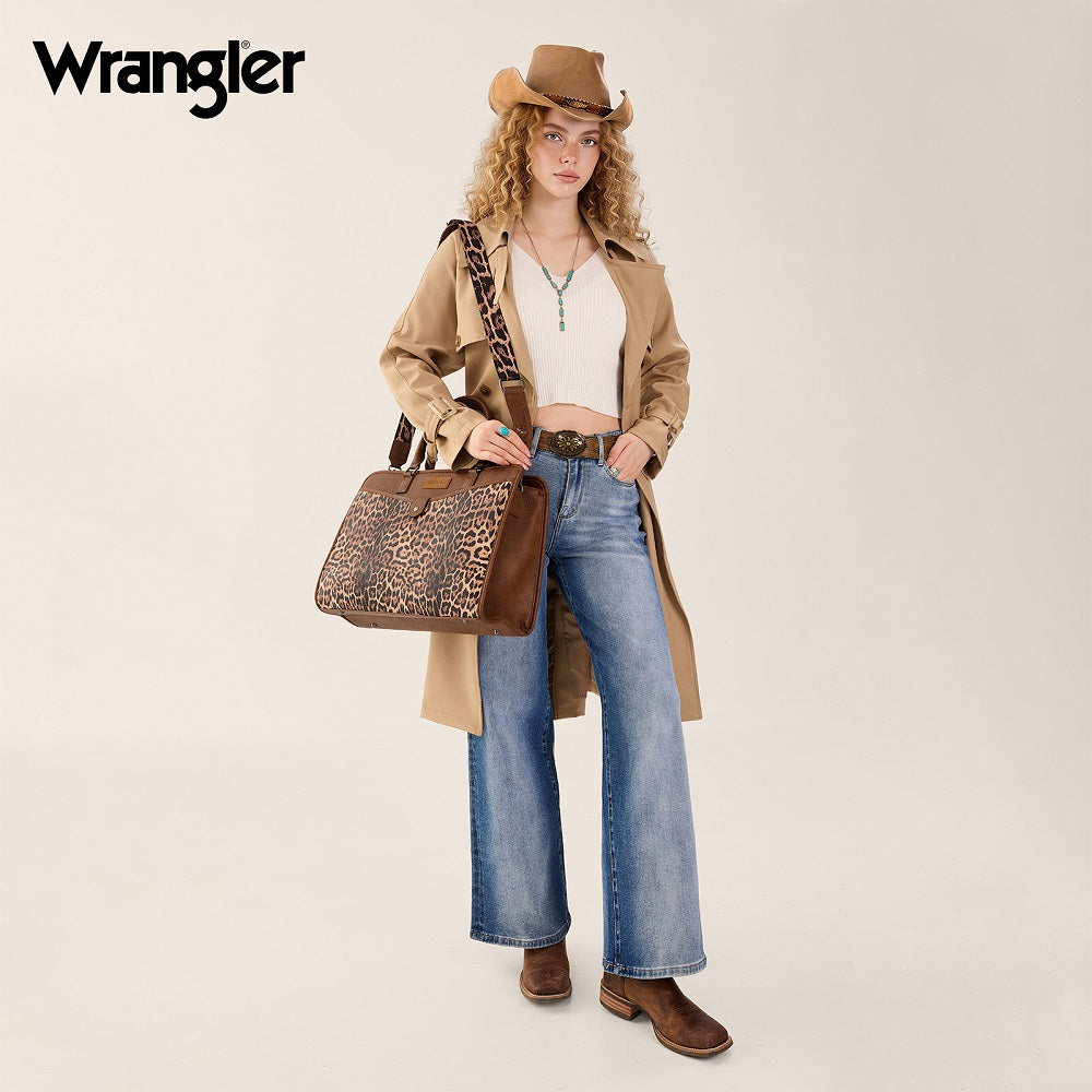 Wrangler Pebbled Faux Leather Laptop Brief Bag - Leopard - Chic Meadow Boutique