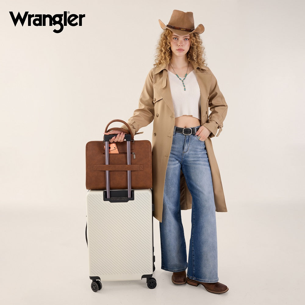 Wrangler Pebbled Faux Leather Laptop Brief Bag - Leopard - Chic Meadow Boutique
