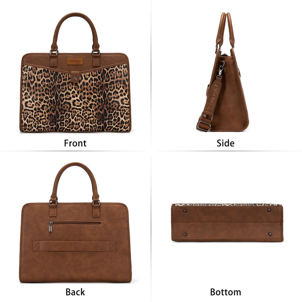 Wrangler Pebbled Faux Leather Laptop Brief Bag - Leopard - Chic Meadow Boutique