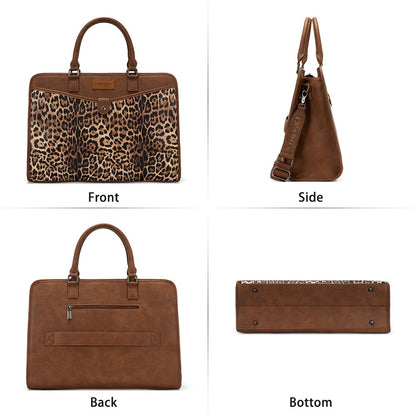 Wrangler Pebbled Faux Leather Laptop Brief Bag - Leopard - Chic Meadow Boutique