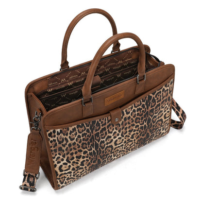 Wrangler Pebbled Faux Leather Laptop Brief Bag - Leopard - Chic Meadow Boutique