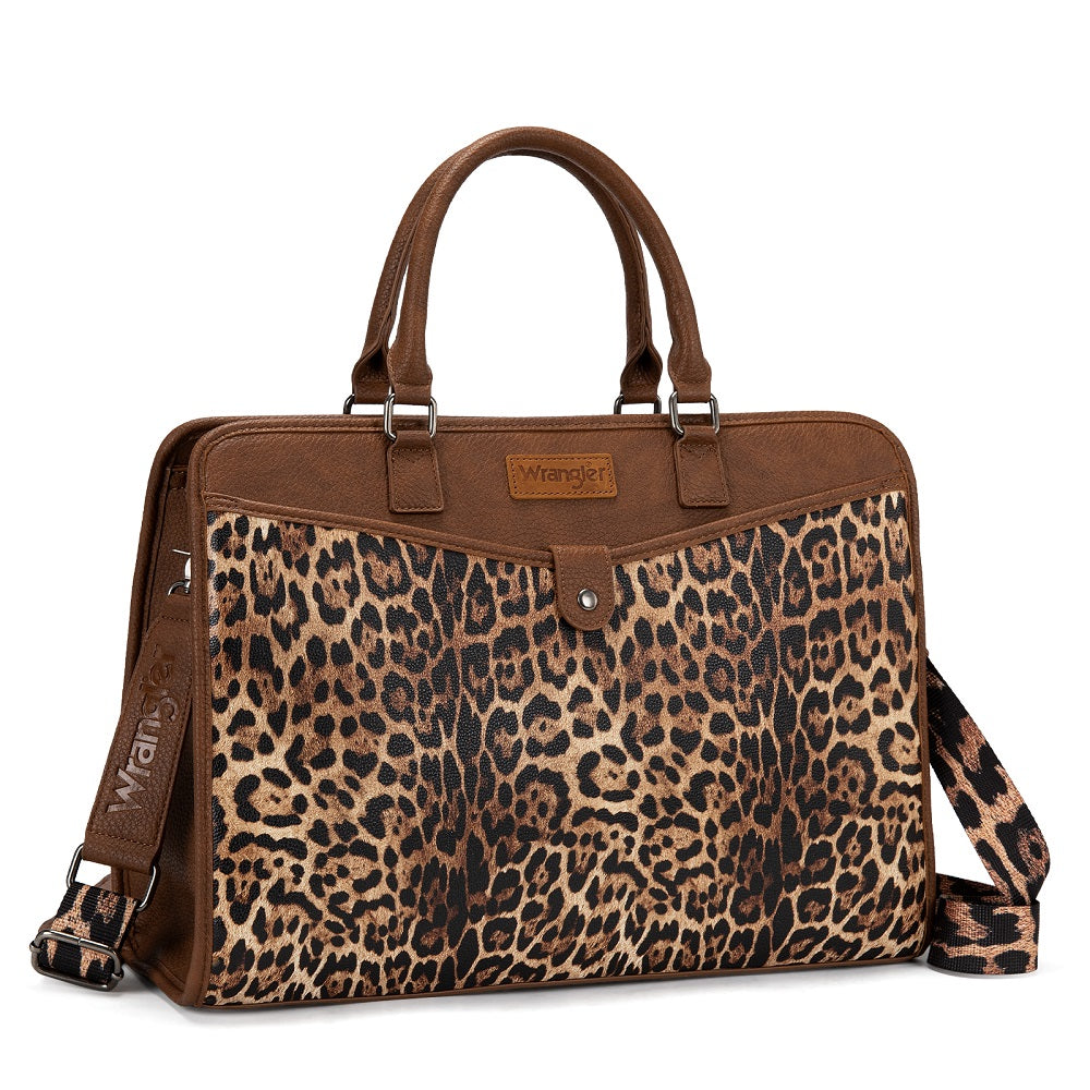 Wrangler Pebbled Faux Leather Laptop Brief Bag - Leopard - Chic Meadow Boutique