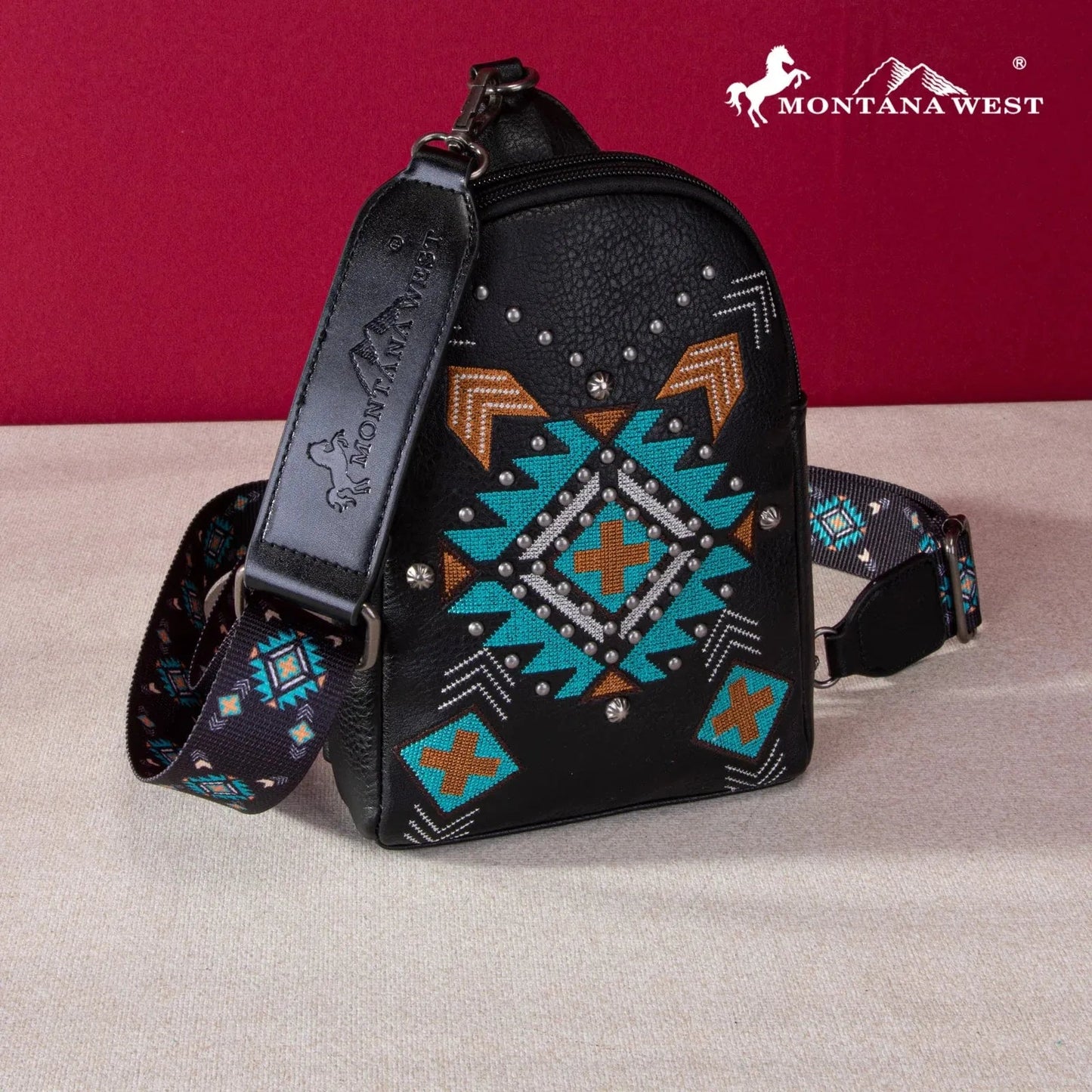 Montana West Embroidered Aztec Collection Sling Bag - Black