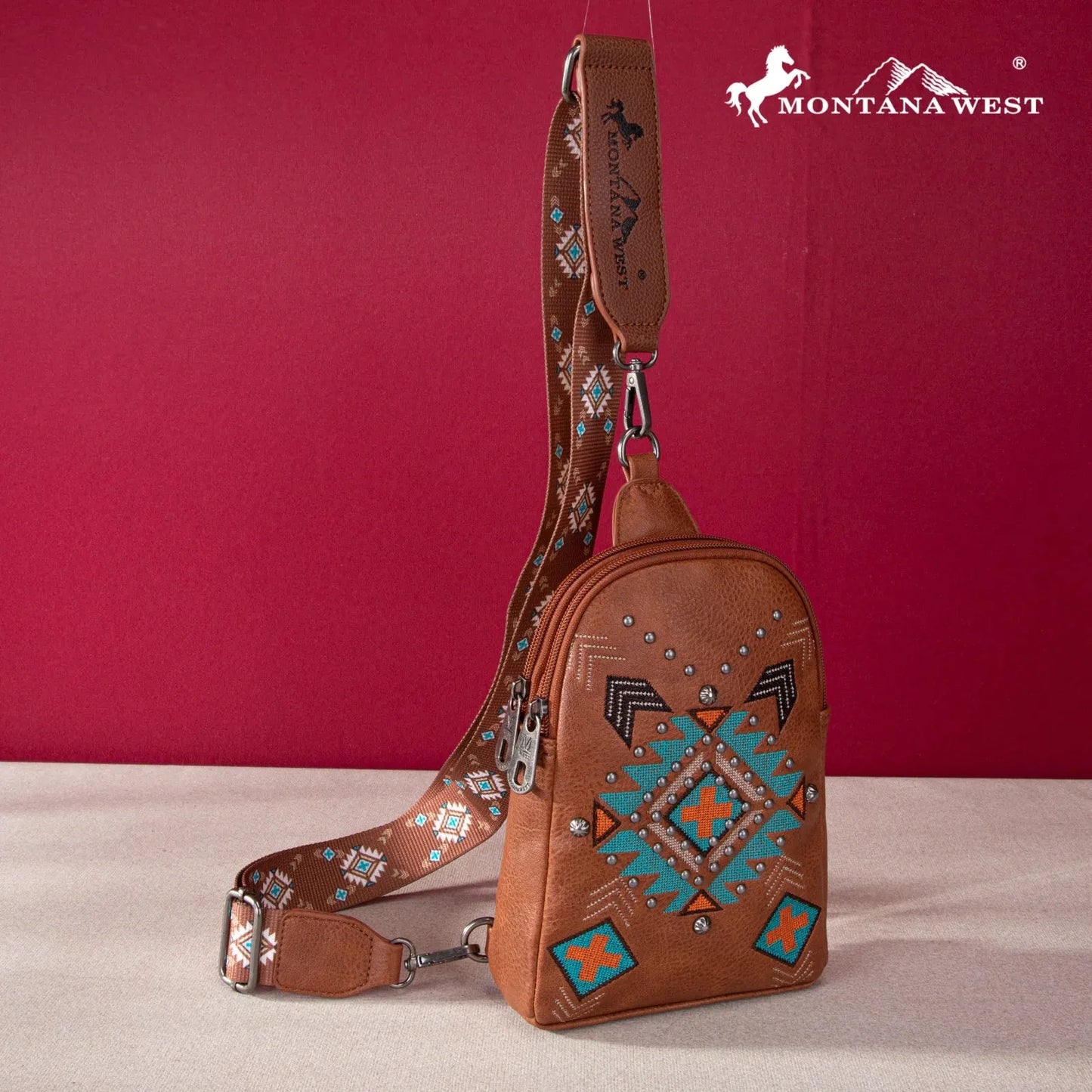 Montana West Embroidered Aztec Collection Sling Bag - Brown