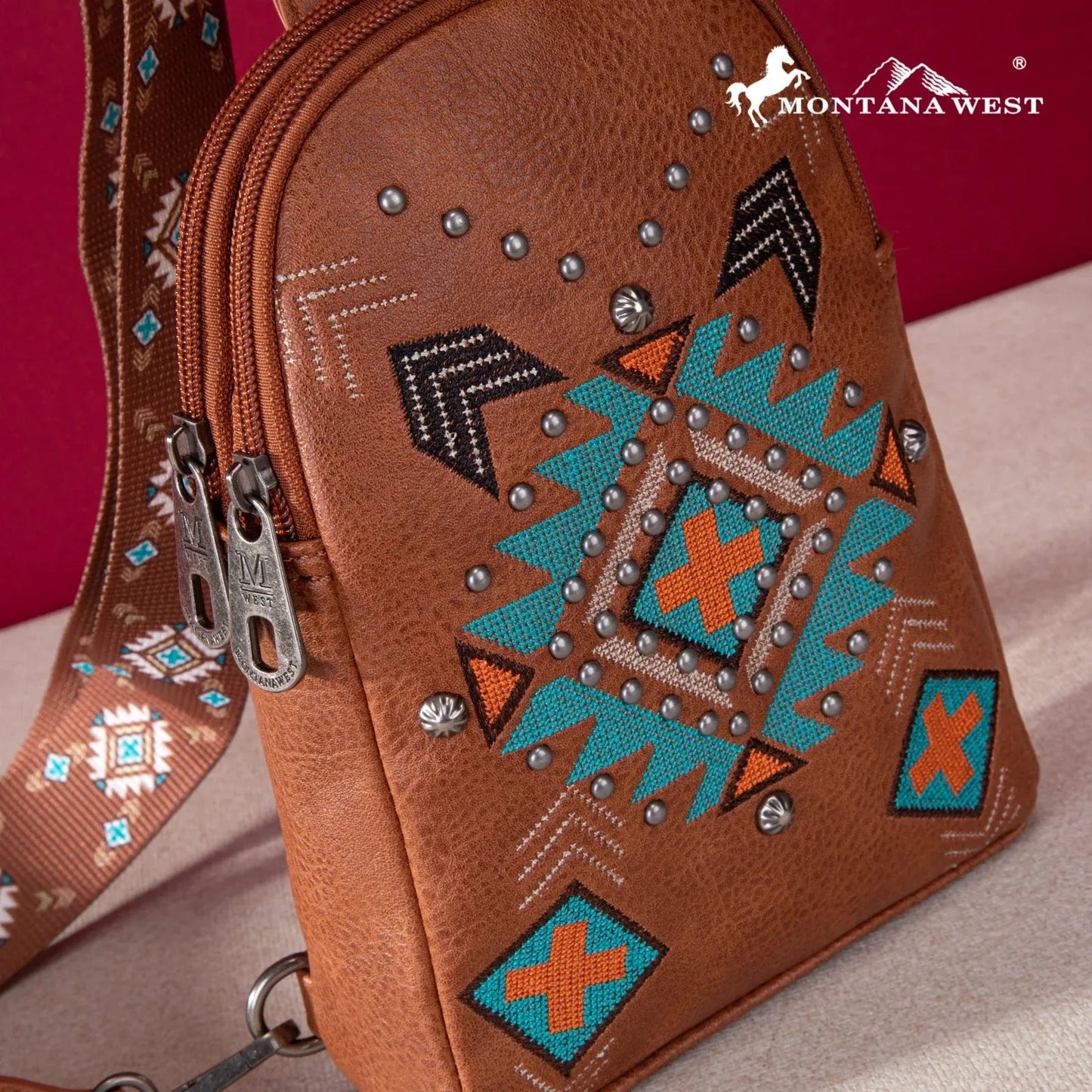 Montana West Embroidered Aztec Collection Sling Bag - Brown - Chic Meadow Boutique 