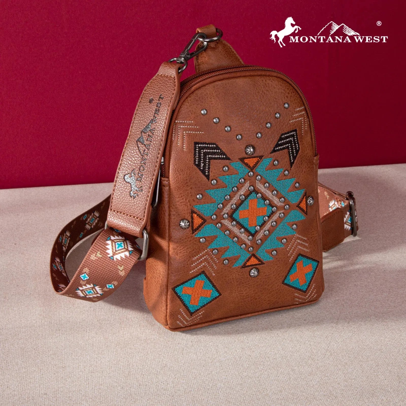 Montana West Embroidered Aztec Collection Sling Bag - Brown