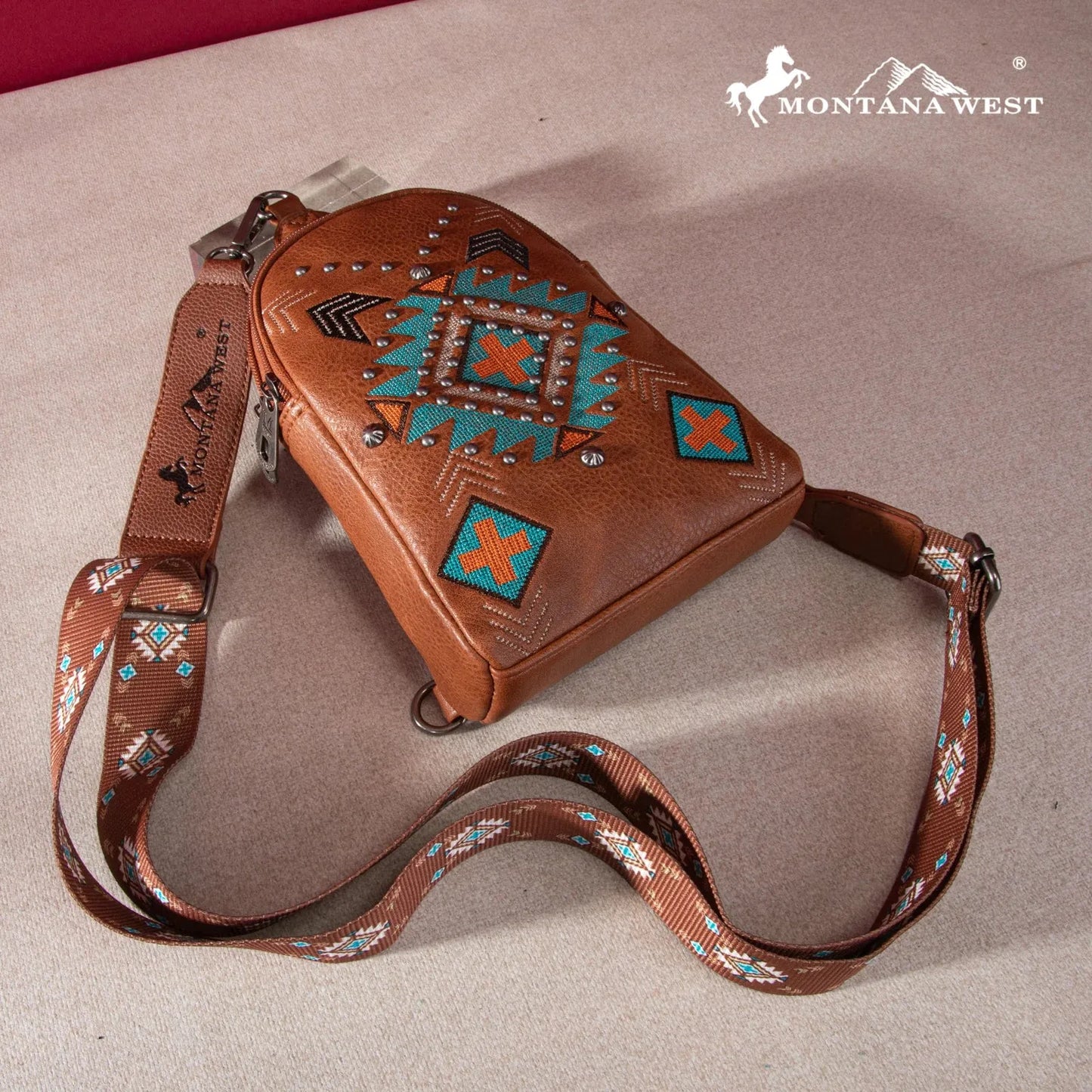 Montana West Embroidered Aztec Collection Sling Bag - Brown - Chic Meadow Boutique 