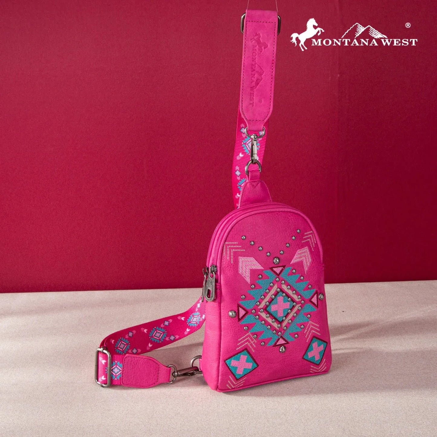 Montana West Embroidered Aztec Collection Sling Bag - Hot Pink