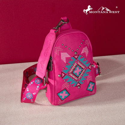 Montana West Embroidered Aztec Collection Sling Bag - Hot Pink - Chic Meadow Boutique 