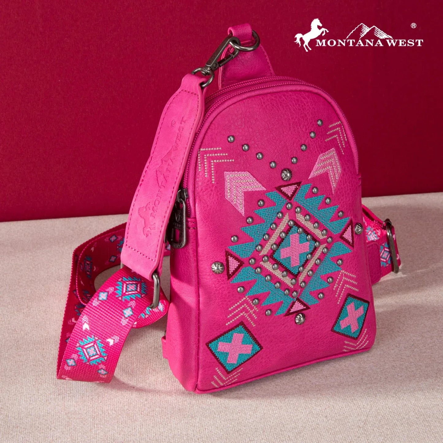 Montana West Embroidered Aztec Collection Sling Bag - Hot Pink