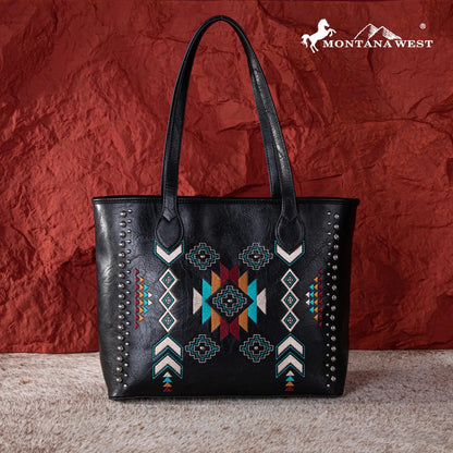 Montana West Embroidered Collection Tote - Black - Chic Meadow Boutique 