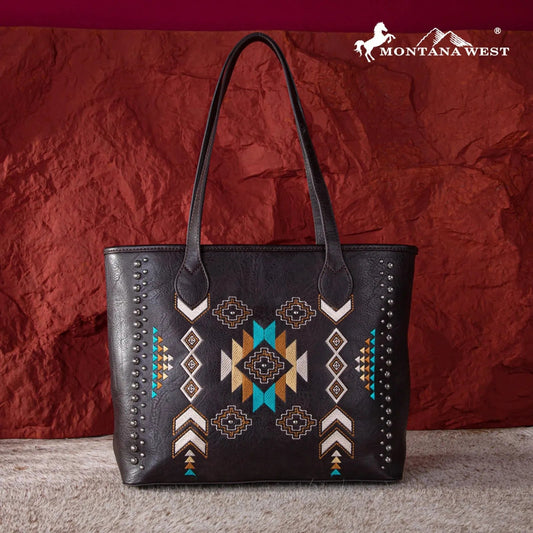 Montana West Embroidered Collection Tote - Coffee