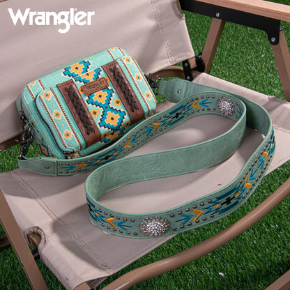 Wrangler Aztec Printed Crossbody Purse With Wallet Compartment - Green