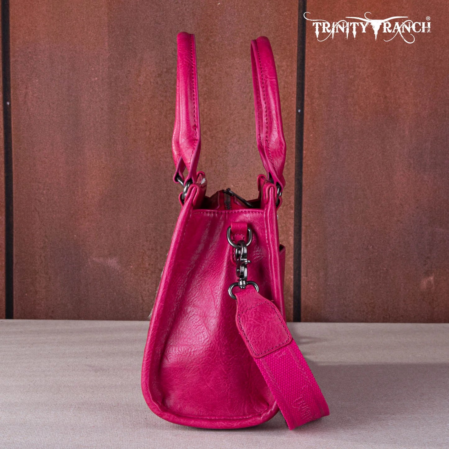 Trinity Ranch Hair On Cowhide Tooling Tote/Crossbody - Hot Pink