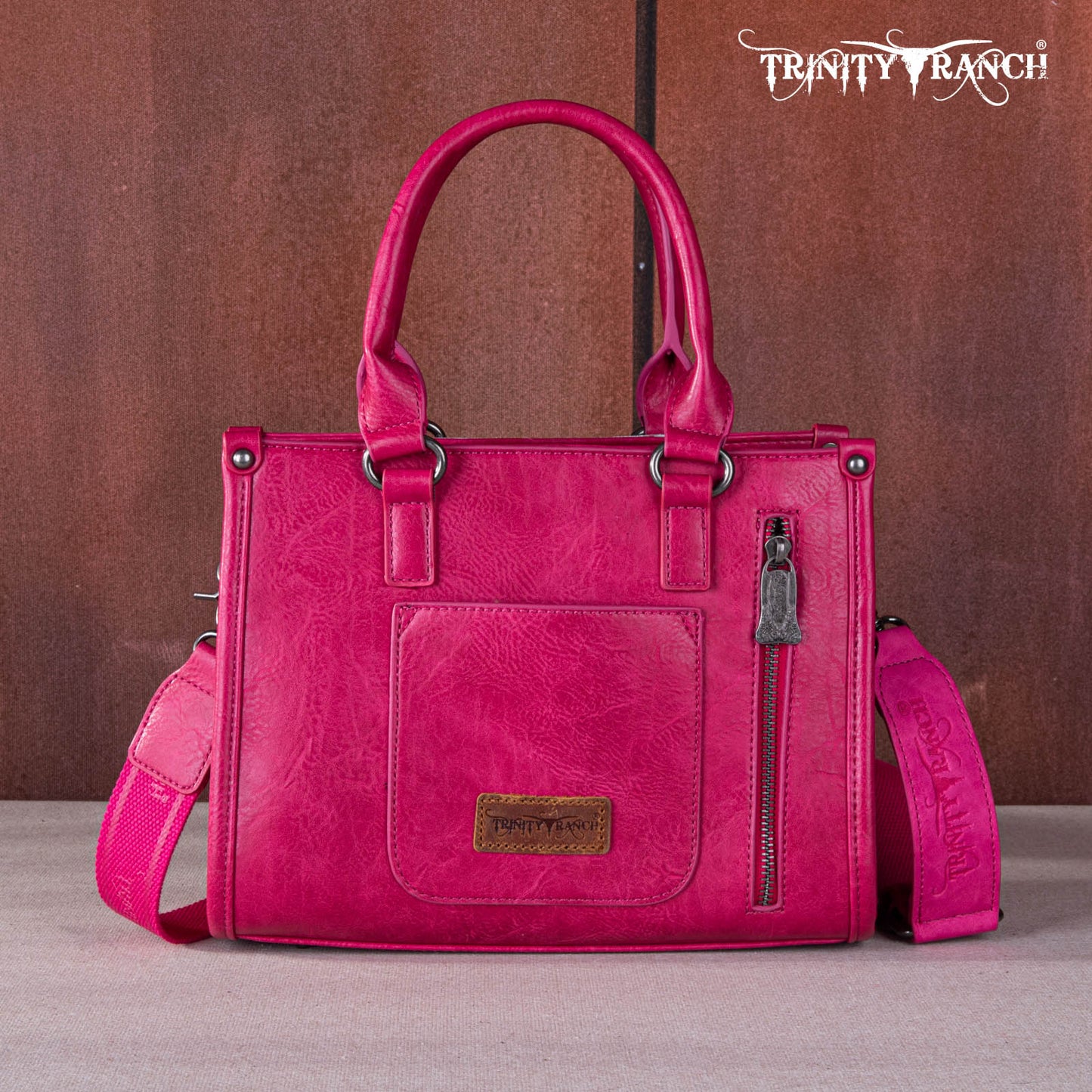 Trinity Ranch Hair On Cowhide Tooling Tote/Crossbody - Hot Pink