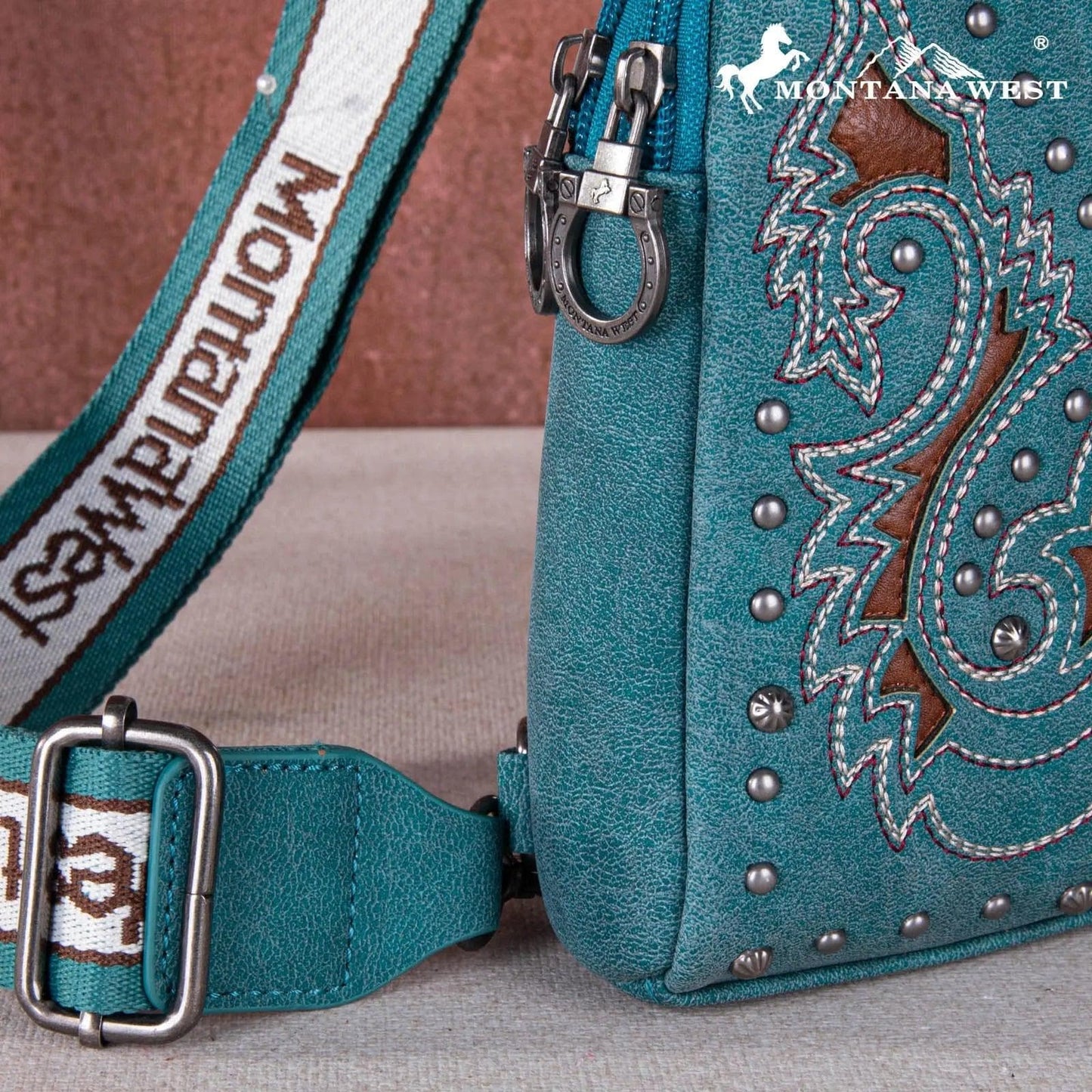 Montana West Embroidered Cut-out Boot Scroll Sling Bag - Turquoise