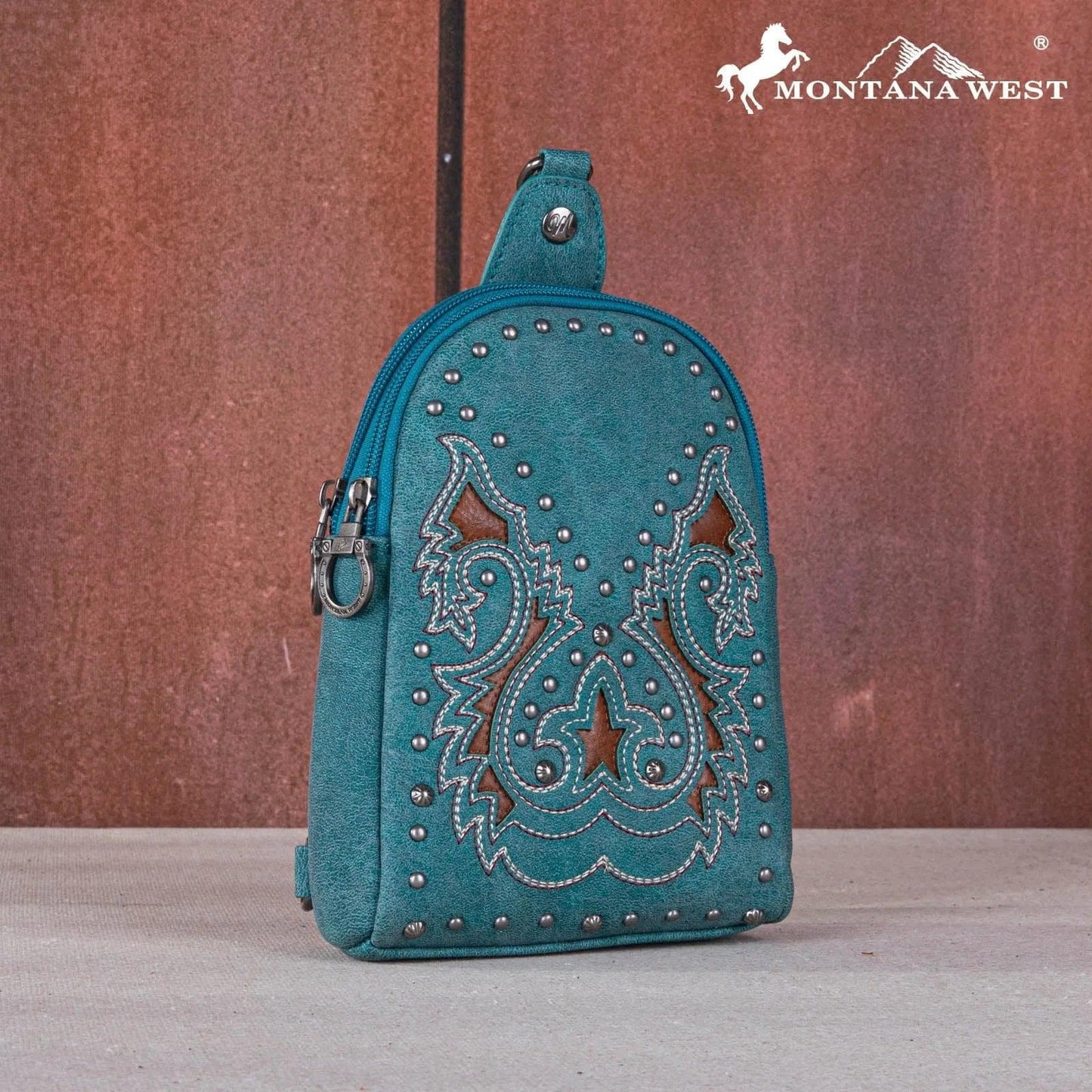 Montana West Embroidered Cut-out Boot Scroll Sling Bag - Turquoise