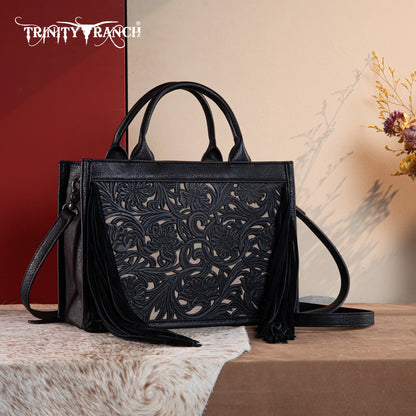 Trinity Ranch Floral Tooled Fringe Tote/Crossbody