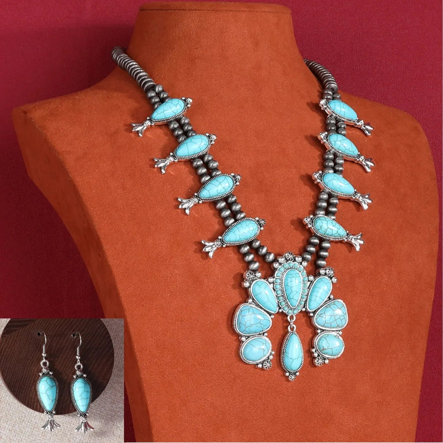 Rustic Couture Bohemian Jewelry Sets Pendant Necklace Earrings - Turquoise - Chic Meadow Boutique 