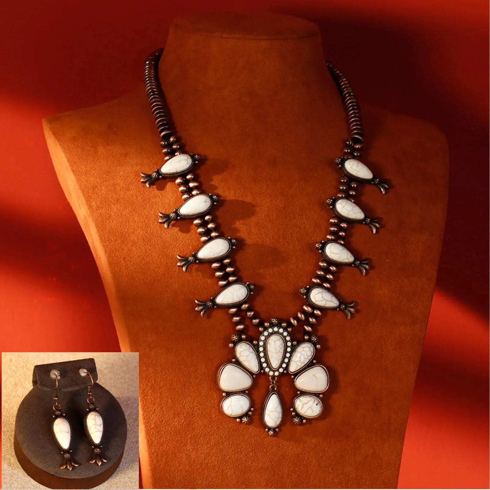 Rustic Couture Bohemian Jewelry Sets Pendant Necklace Earrings - White - Chic Meadow Boutique 