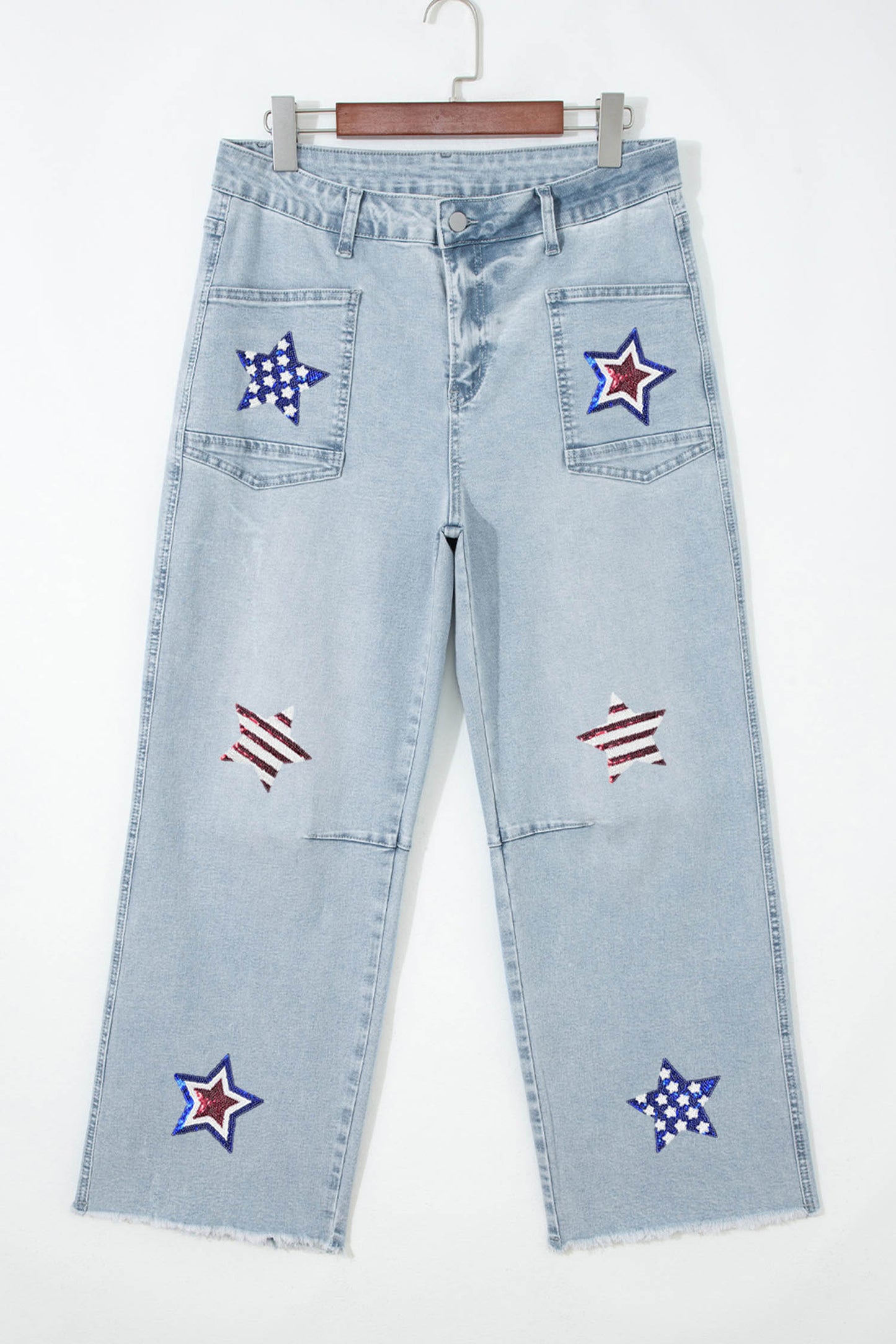 Beau Blue Patriotic Sequin Star Pattern Jeans