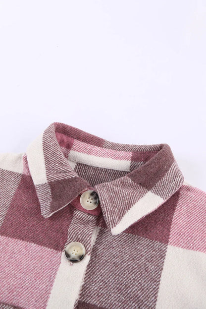 Plaid Color Block Buttoned Long Sleeve Jacket with Pocket - Chic Meadow Boutique 