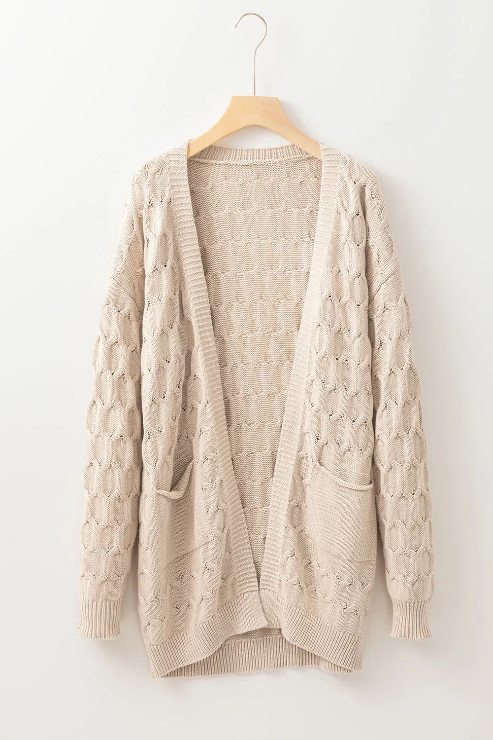 Jet Stream Cable Knit Eyelet Side Pockets Baggy Cardigan - Chic Meadow Boutique 