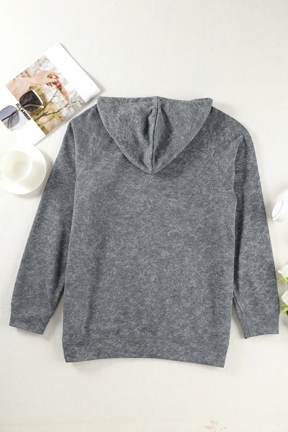 Gray Mineral Wash Kangaroo Pocket Drawstring Pullover Hoodie - Chic Meadow Boutique 