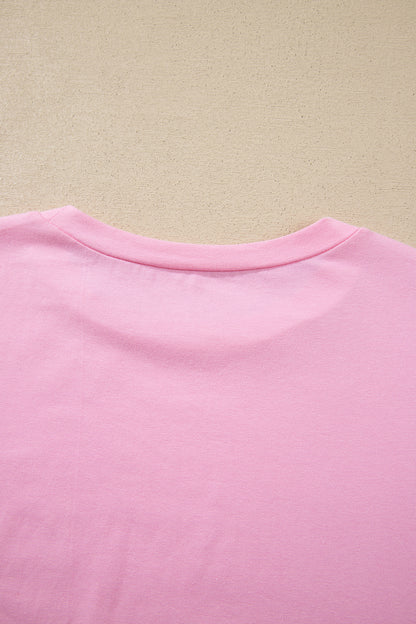 Pink Long Sleeve Sequin Round Neck Pullover Top