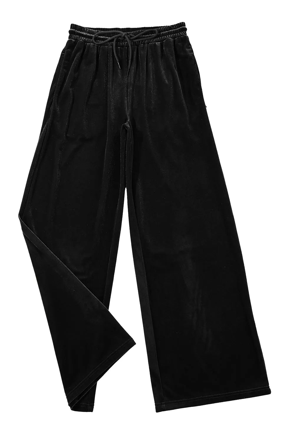 Black Solid Drawstring Waist Wide Leg Pants - Chic Meadow Boutique 