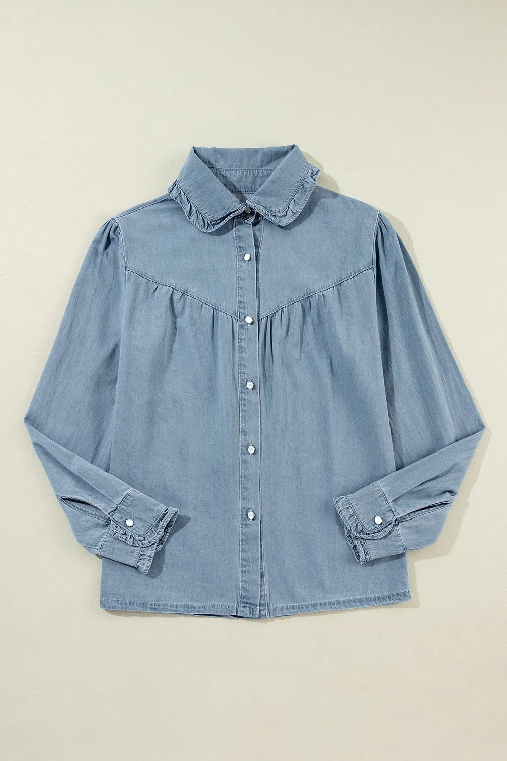 Dusk Blue Turn-down Collar Chambray Shirt - Chic Meadow Boutique 